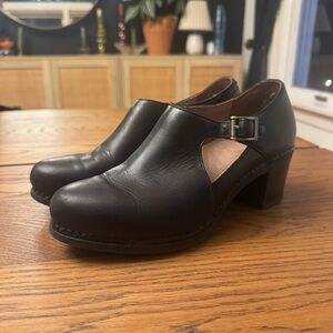 Dansko Black Leather Mules with Buckle